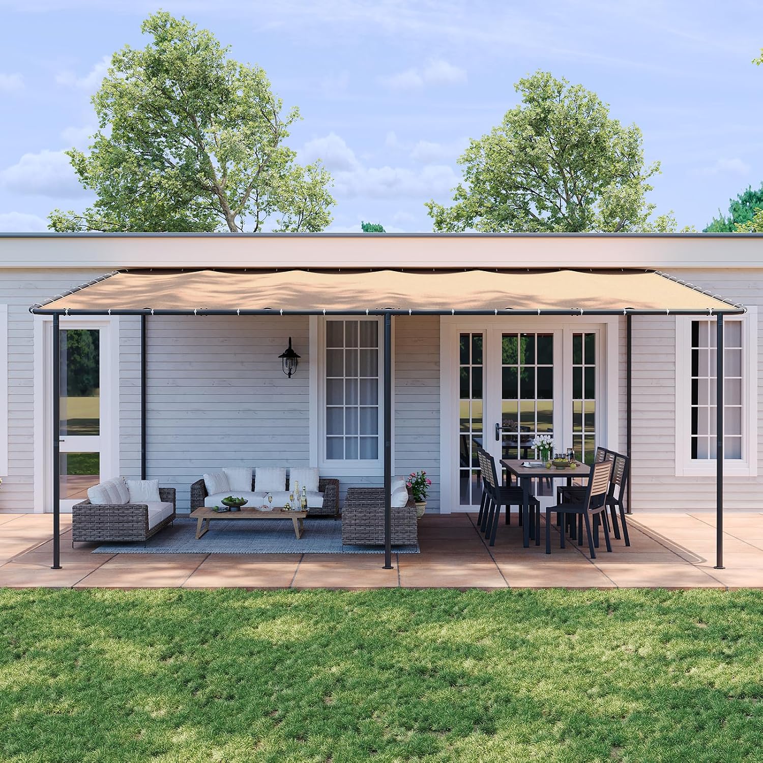 Aoxun 12' x 20' Wall-Mounted Lean-To Gazebo