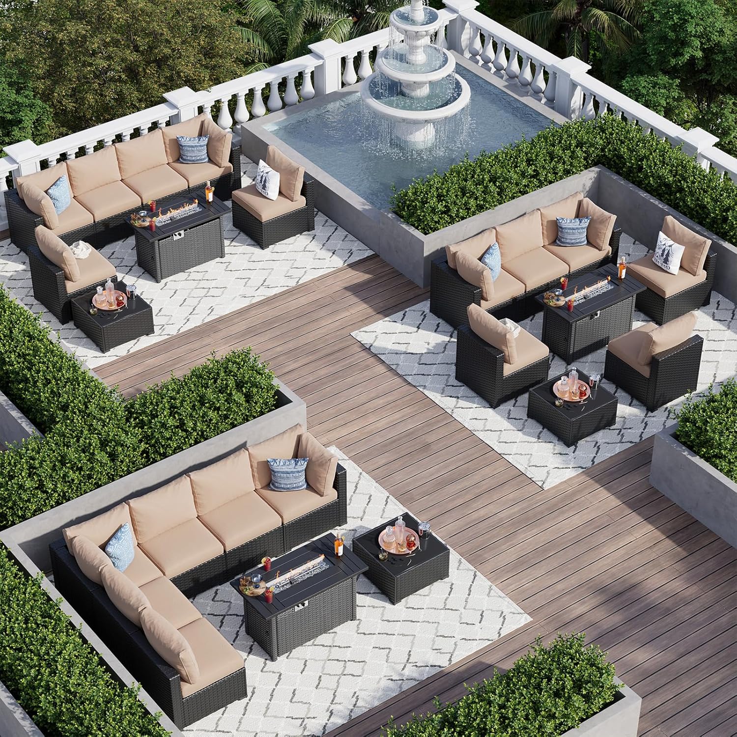 Wicker Sofa Set with 4'' Thickened Cushion