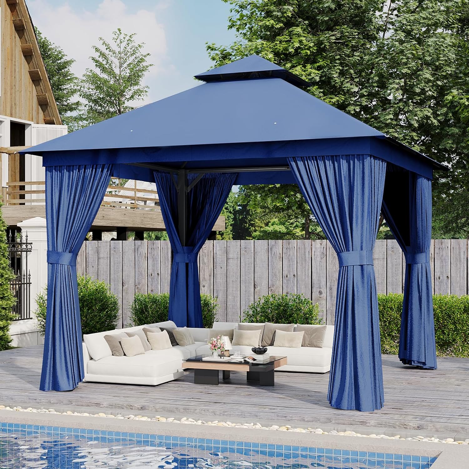 Soft Top Metal Frame Gazebo with Double Roofs