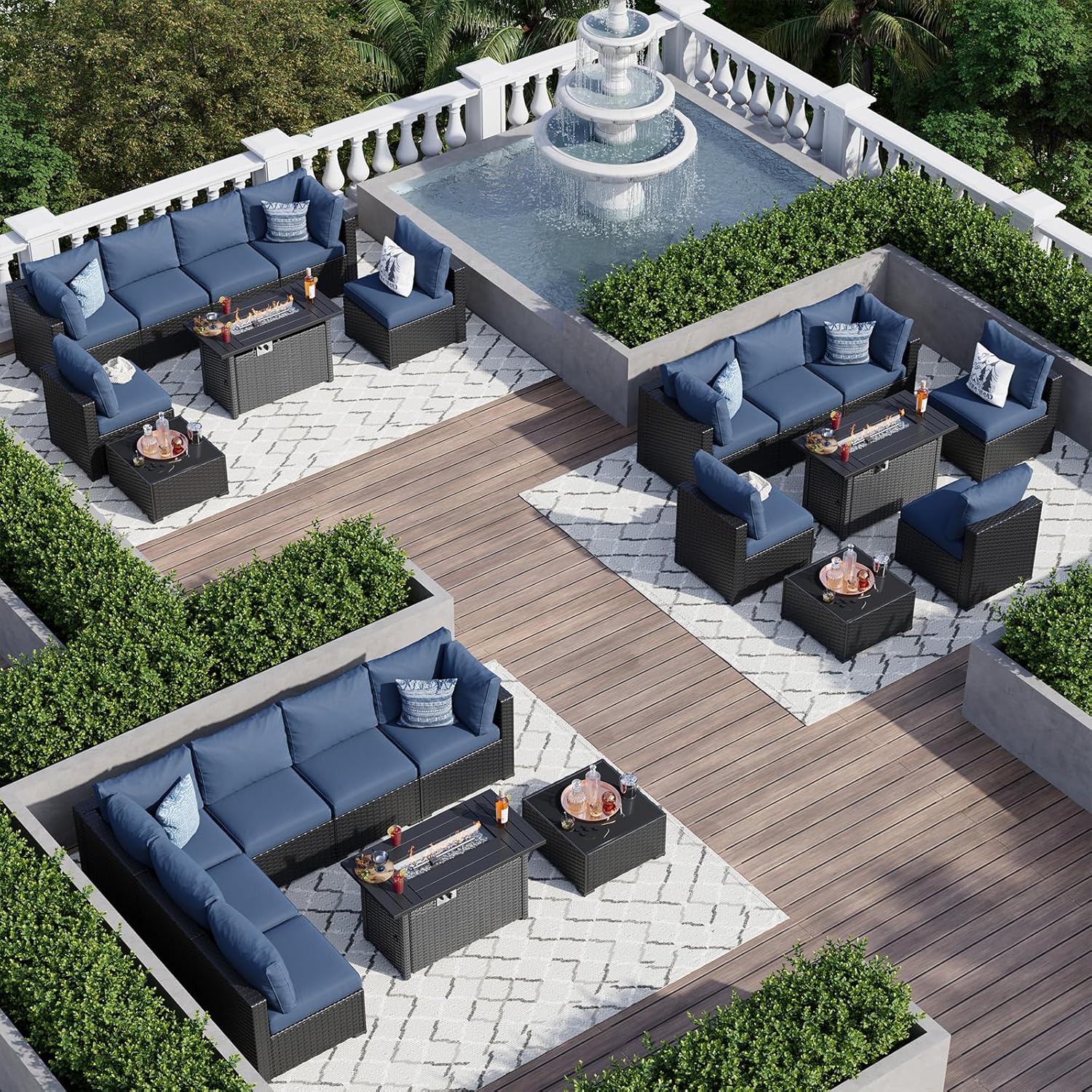 Wicker Sofa Set with 4'' Thickened Cushion