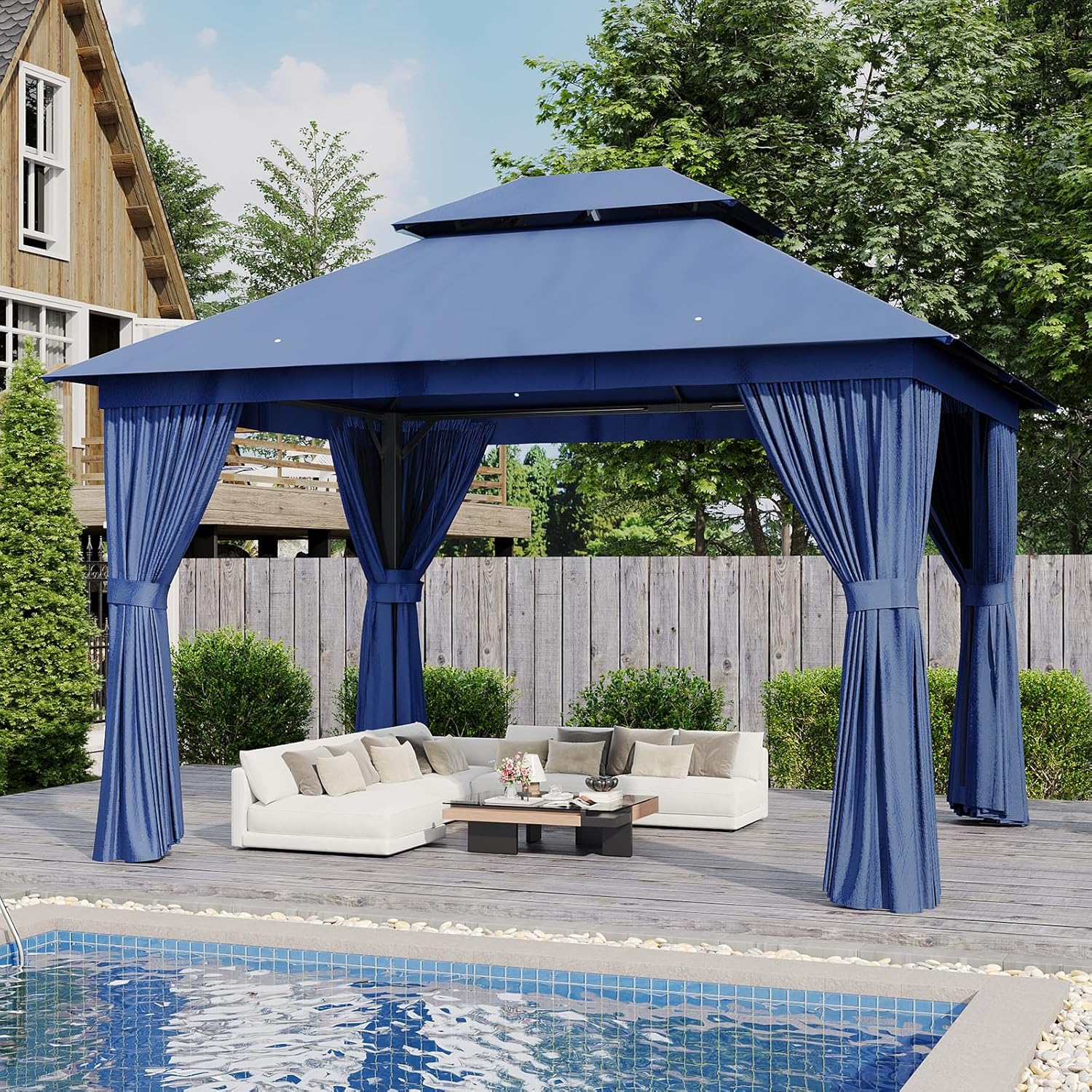 Soft Top Metal Frame Gazebo with Double Roofs