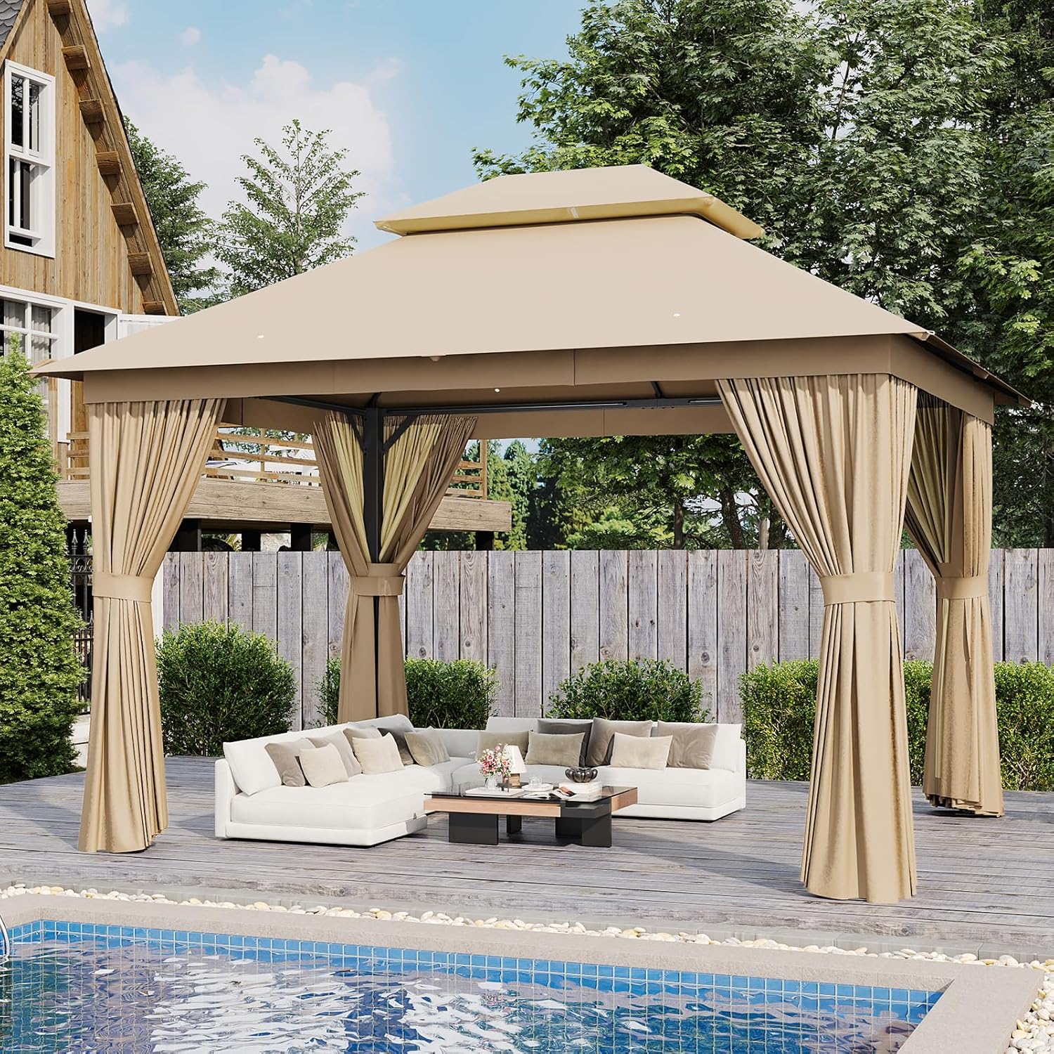 Soft Top Metal Frame Gazebo with Double Roofs