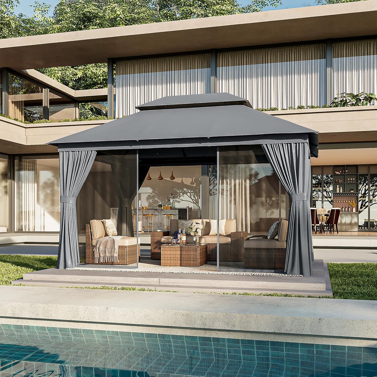 Soft Top Metal Frame Gazebo with Double Roofs