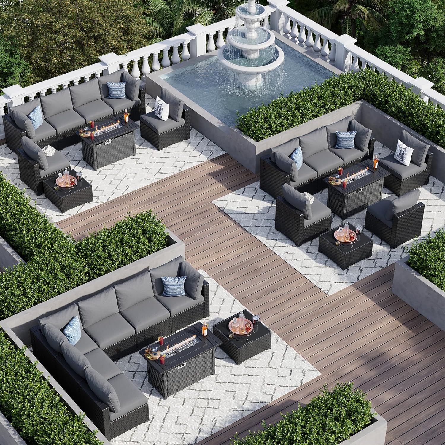 Wicker Sofa Set with 4'' Thickened Cushion