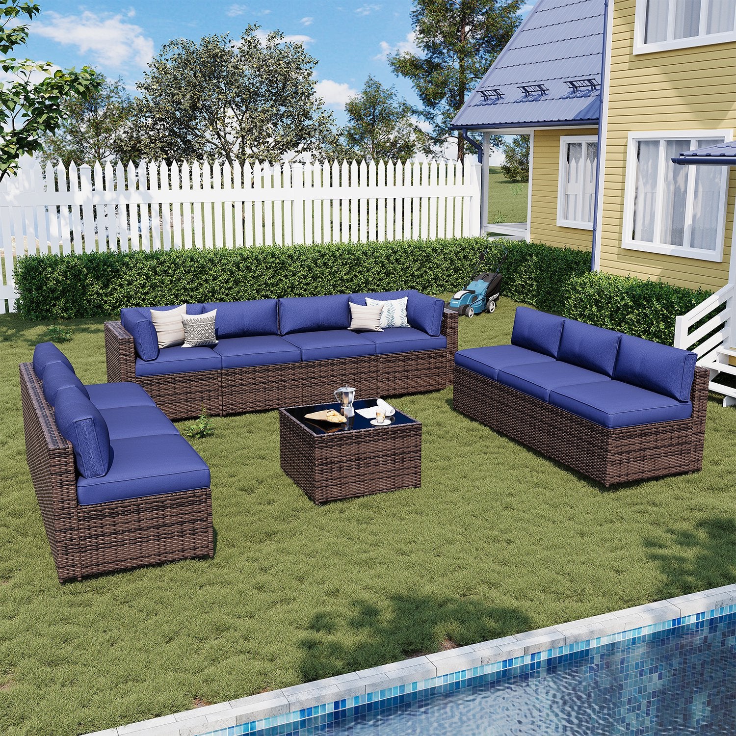 Sunmthink Patio Furniture Sets, 11-Piece Outdoor Patio Furniture with Thick Cushions, Wicker Outdoor Conversation Set and Waterproof Cover for Backyard, Poolside, Garden