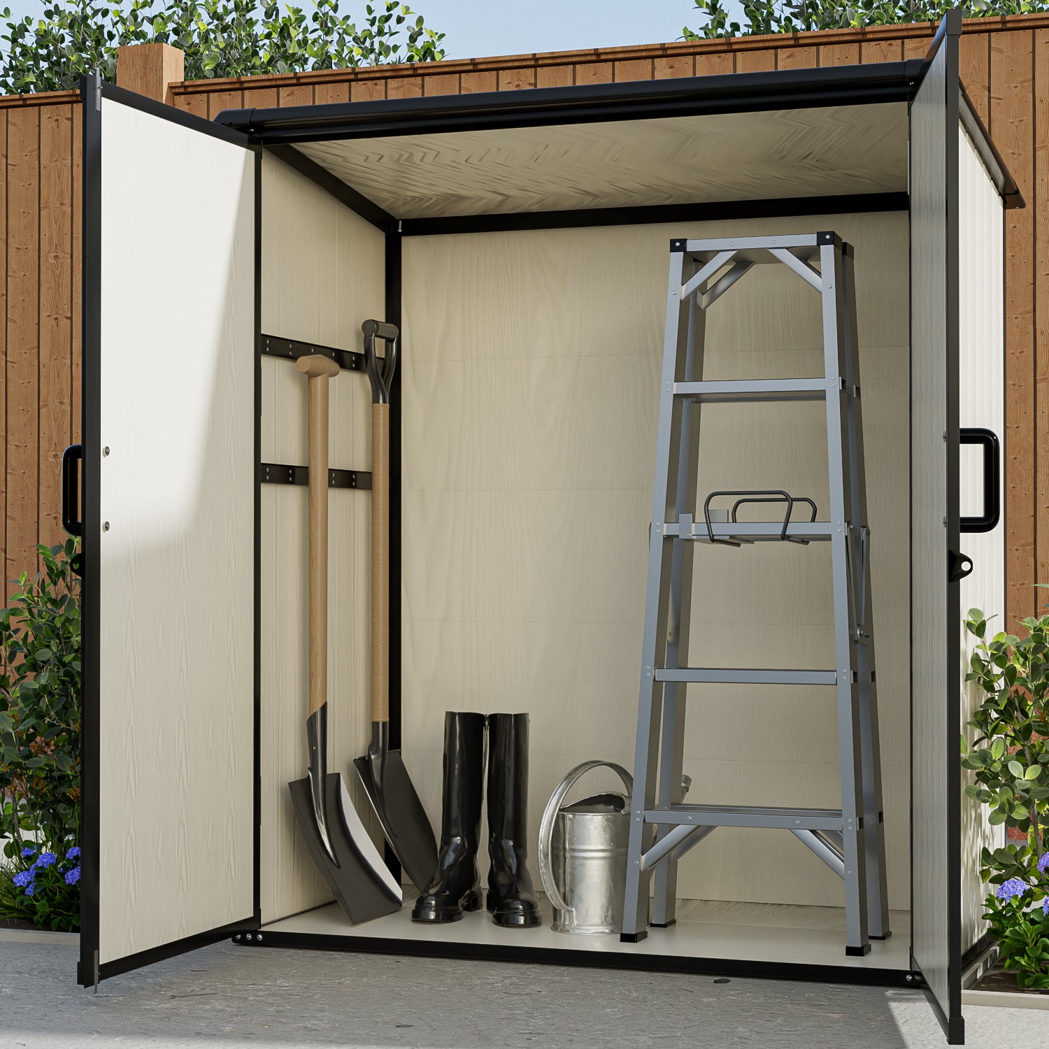 Aoxun 4.7’ x 2.7’ Resin Outdoor Storage Shed, with Lockable door, with Reinforced Floor, Waterproof, All-Weather for Backyard, Patio, Beige & Black