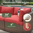 Aoxun 8 Piece Patio Furniture Set with 44” Fire Pit Table Wicker Rattan Outdoor Sectional Sofa Set with Coffee Table and 4” Thickened Cushions, Red (Waterproof Cover Included)