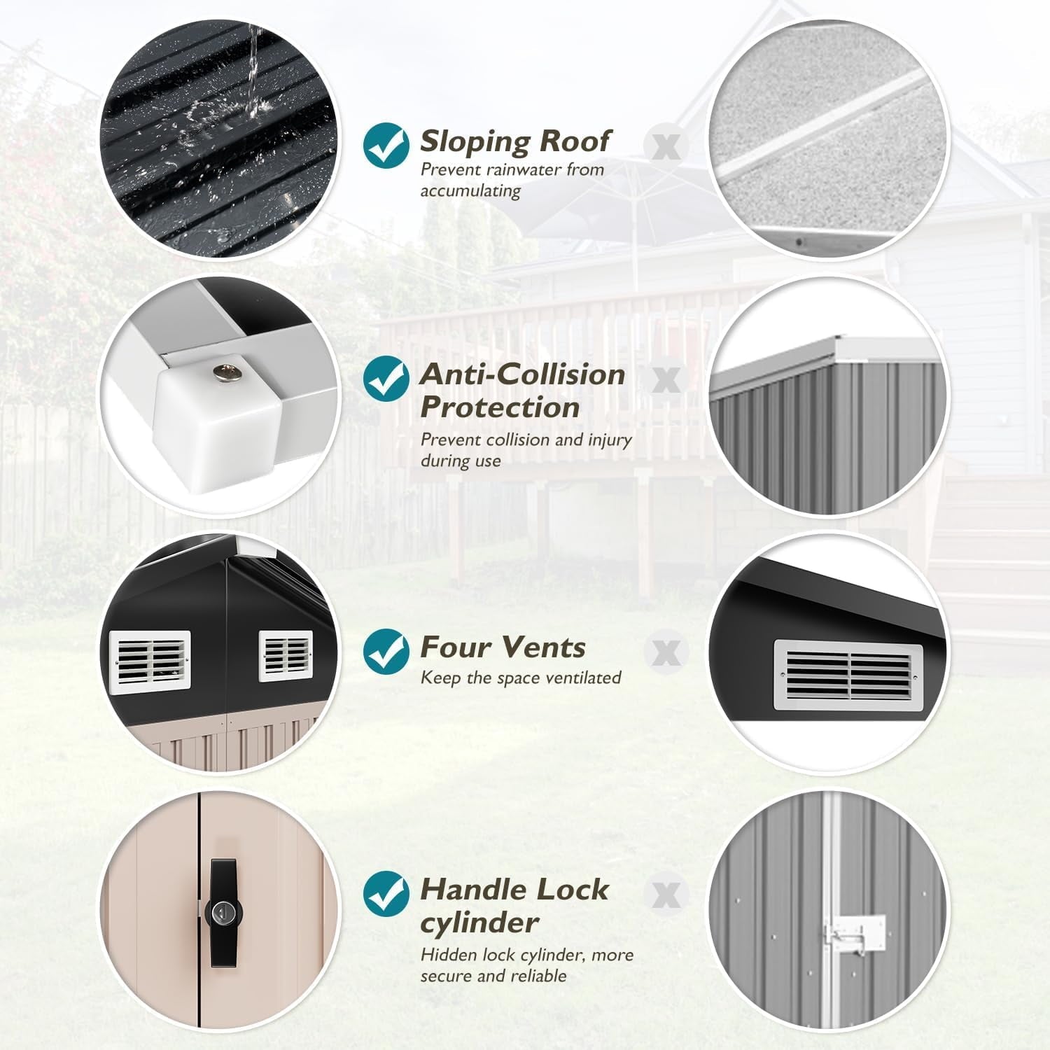 Sunmthink 6.4' x 4' Outdoor Storage Shed with Roof & Lockable Door, Metal Tool Shed for Backyard, Garden