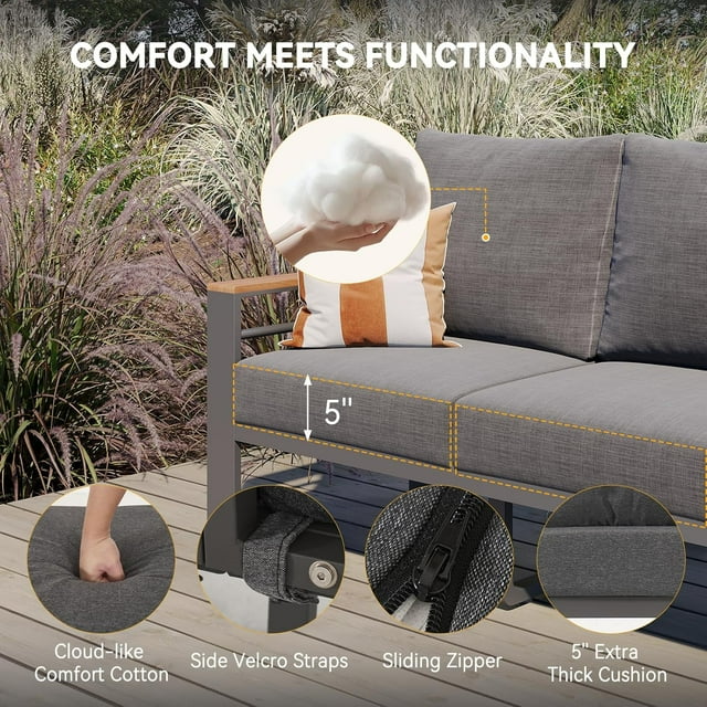 Aluminum Outdoor Patio Furniture Set, 4 Seats Outdoor Sectional with Coffee Table (Loveseat and Single Seat 2 Pcs)