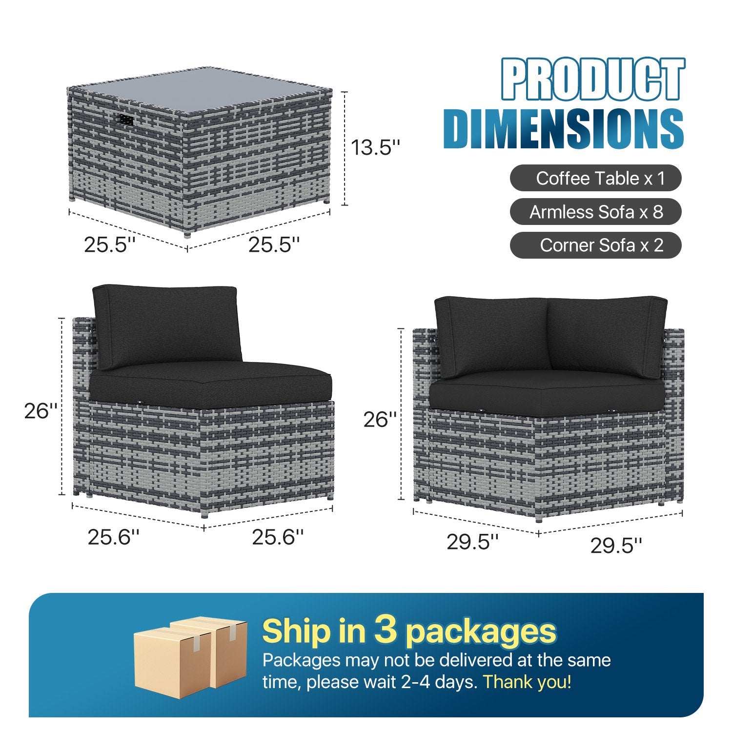 Sunmthink Patio Furniture Sets, 11-Piece Outdoor Patio Furniture with Thick Cushions, Wicker Outdoor Conversation Set and Waterproof Cover for Backyard, Poolside, Garden