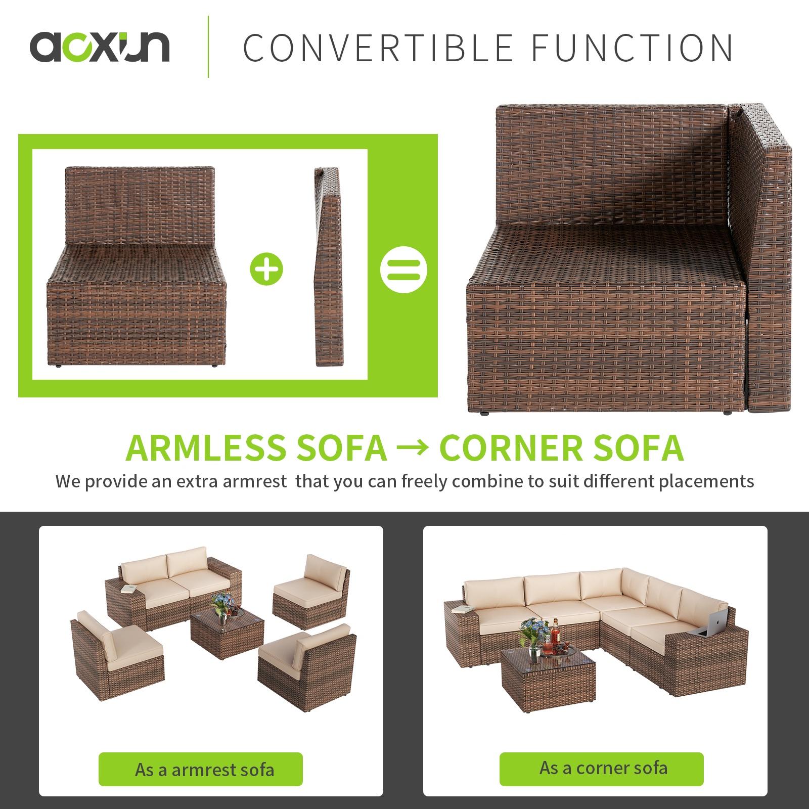 6 Pieces Patio Furniture Sets, Outdoor Sectional Rattan Sofa Set, Patio Furniture Set with Coffee Table, Beige