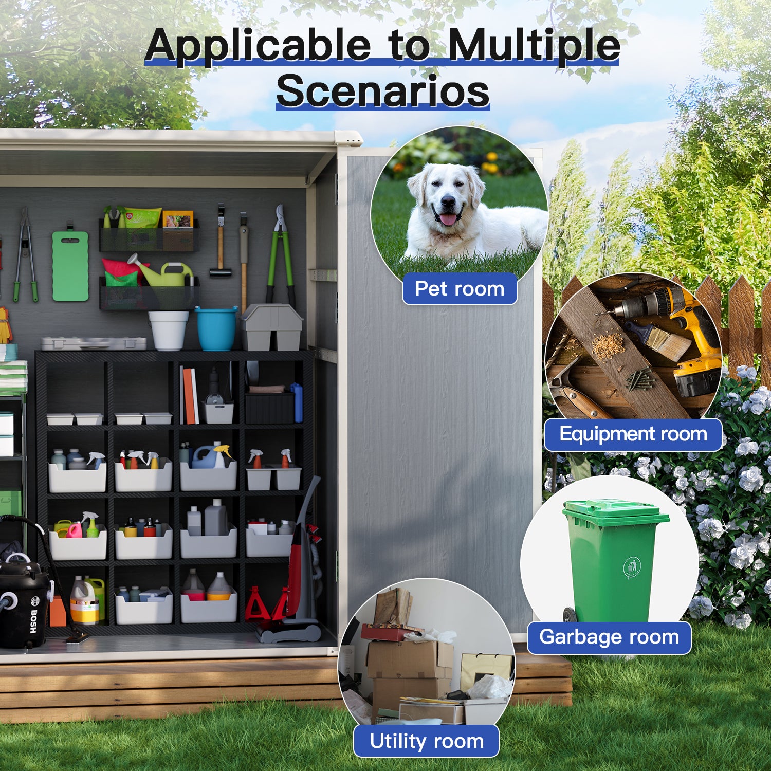 5.0' X 3.1' Resin Outdoor Shed with Base Frame, Plastic Shed with Lockable Door, for Garden, Ptaio, Backyard, Gray