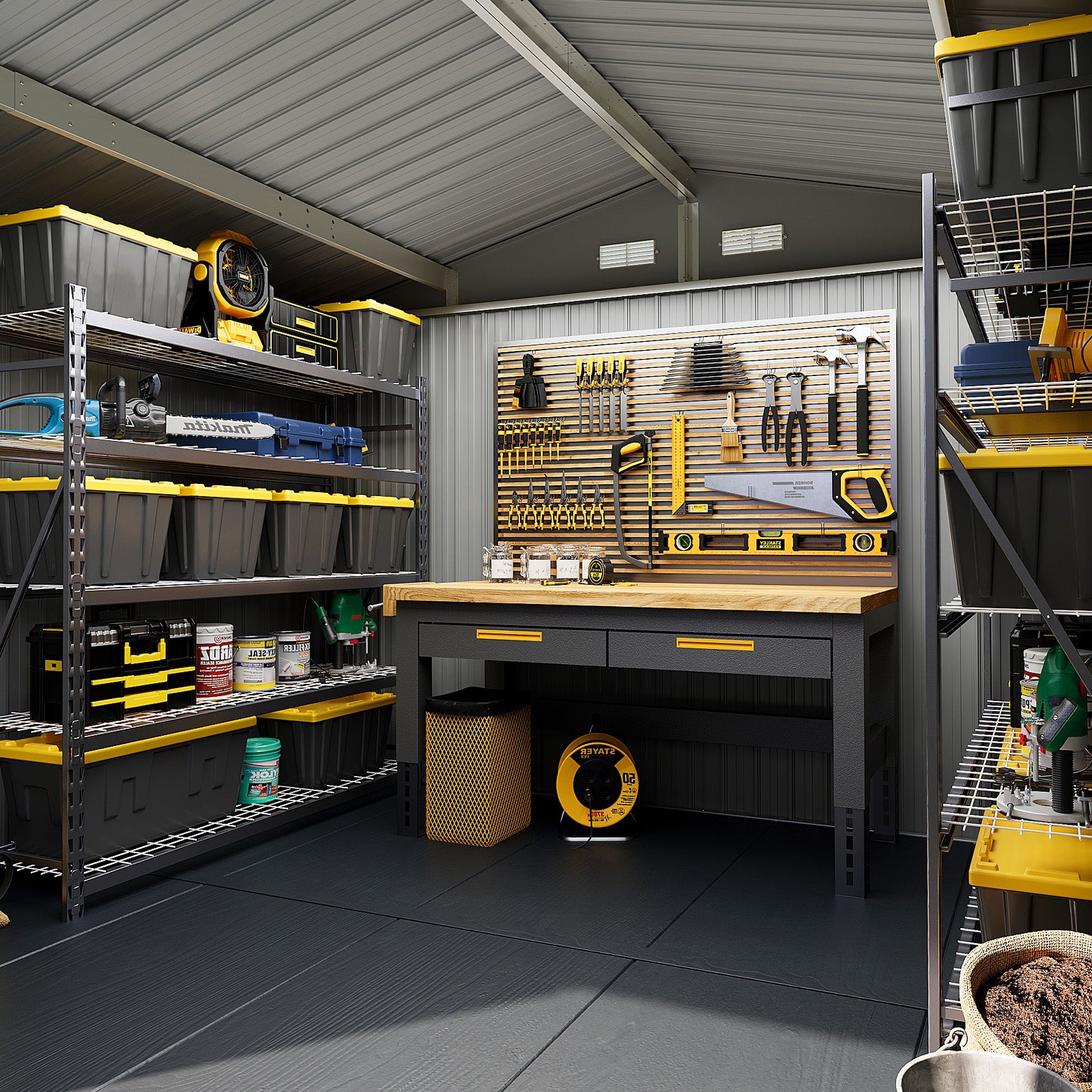 Aoxun Outdoor Storage Shed with Floor - 10x8 FT Metal Shed with Lockable Doors & Air Vents, Waterproof Outside Storage Shed for Tool, Garbage Can, Bike, Mower, for Backyard Garden Patio, Brown