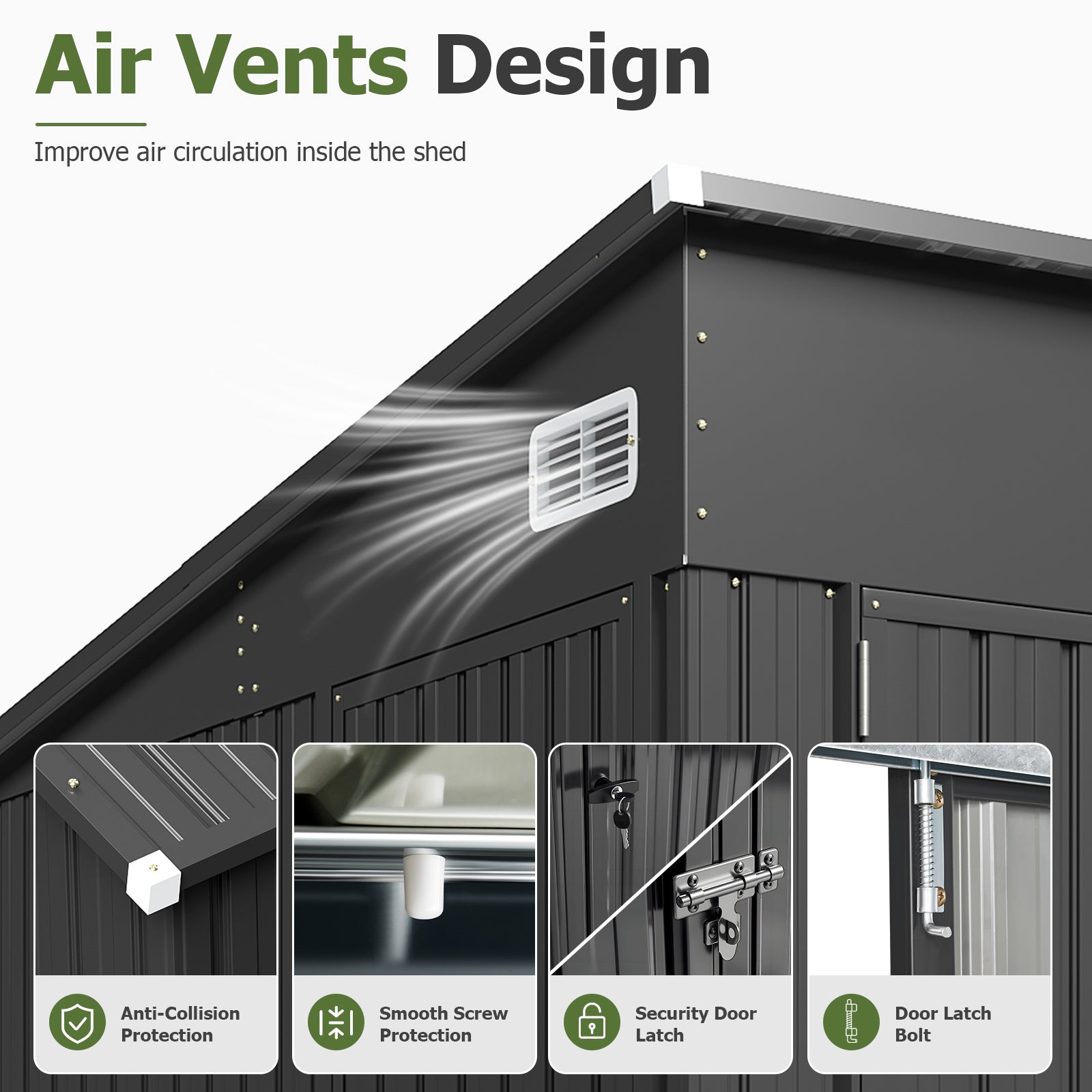 Aoxun 7.5'x4' Outdoor Storage Shed with 3 Lockable Doors & 14mm PP Floor | 7.5x4 FT Metal Garden Shed with Floor, Outdoor Storage Cabinet with Sloping Roof for Backyard, Black