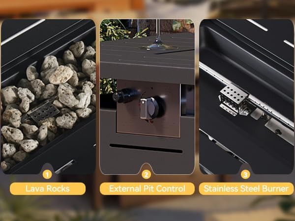 Aoxun 40" Outdoor Propane Fire Pit Table with Removable Lid - 50,000 BTU Patio Heater, Rectangle Gas Fire Pit with Lava Rocks & Waterproof Cover for Deck, Backyard, Garden,Black