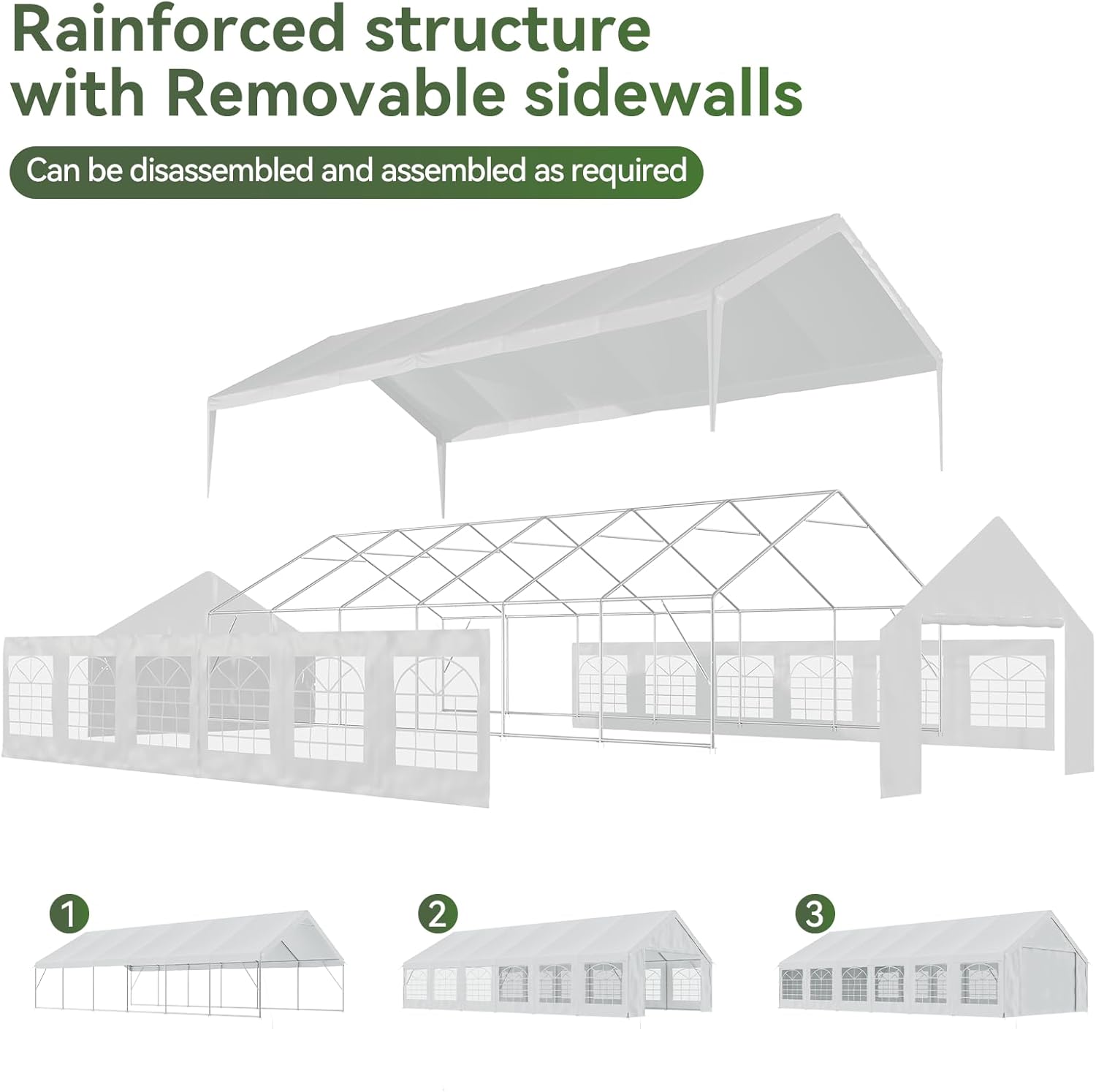 Aoxun Party Tent Canopy for Weddings Waterproof Event Tent with Removable Sidewalls &Roll-up Door, Heavy-Duty Steel Frame for Outdoor Weddings, BBQ, Birthday Parties, & Camping,White