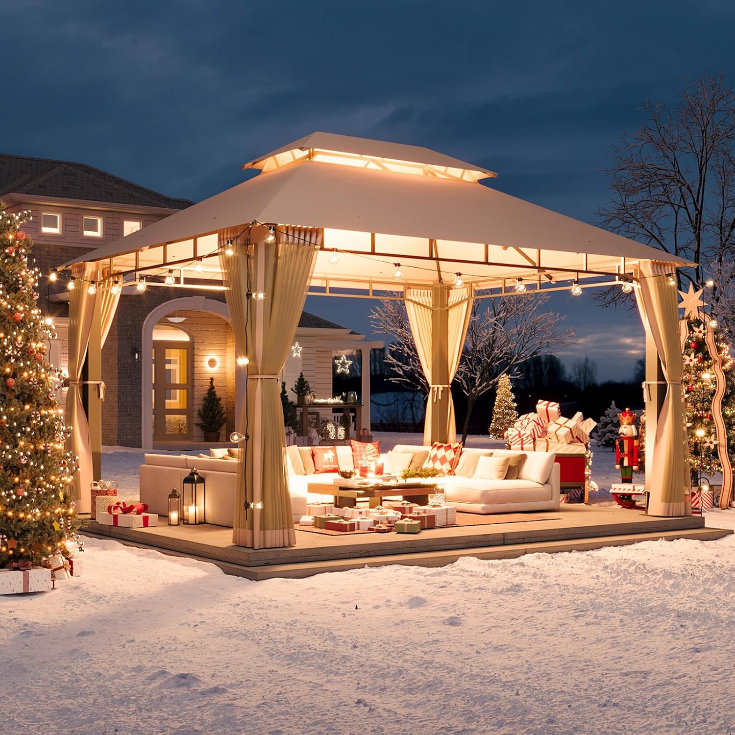 Soft Top Metal Frame Gazebo with Double Roofs