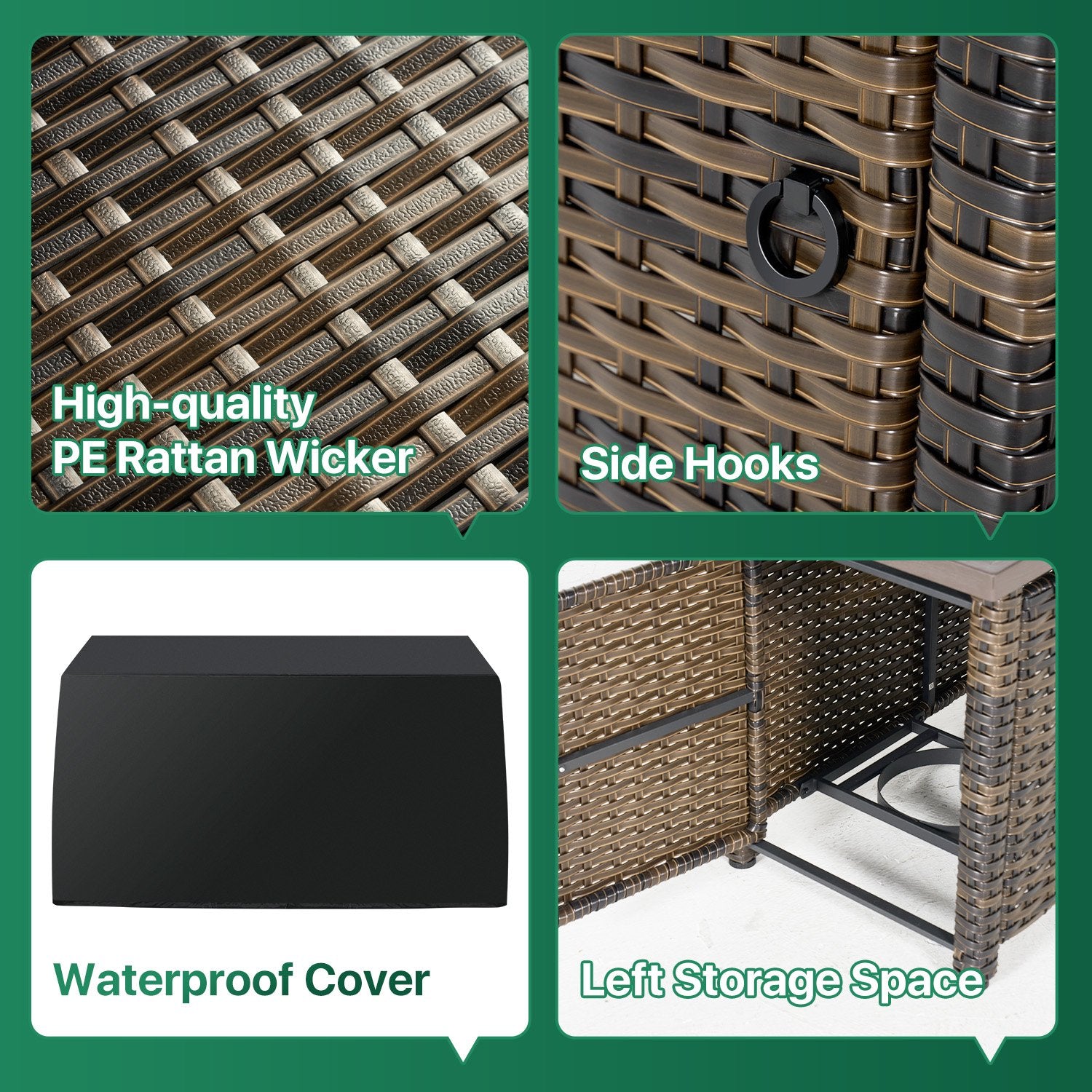 Clouddwell 15 Piece Patio Furniture Set with 44” Fire Pit Table Wicker Rattan Patio Conversation Set Outdoor Sectional Sofa Set with Coffee Table and Gray Cushions(Waterproof Cover Included)