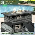 11 Piece Patio Furniture Set with 44” Fire Pit Table Wicker Rattan Outdoor Sectional Sofa Set with Coffee Table and 4” Thickened Cushions, Blue (Waterproof Cover Included)