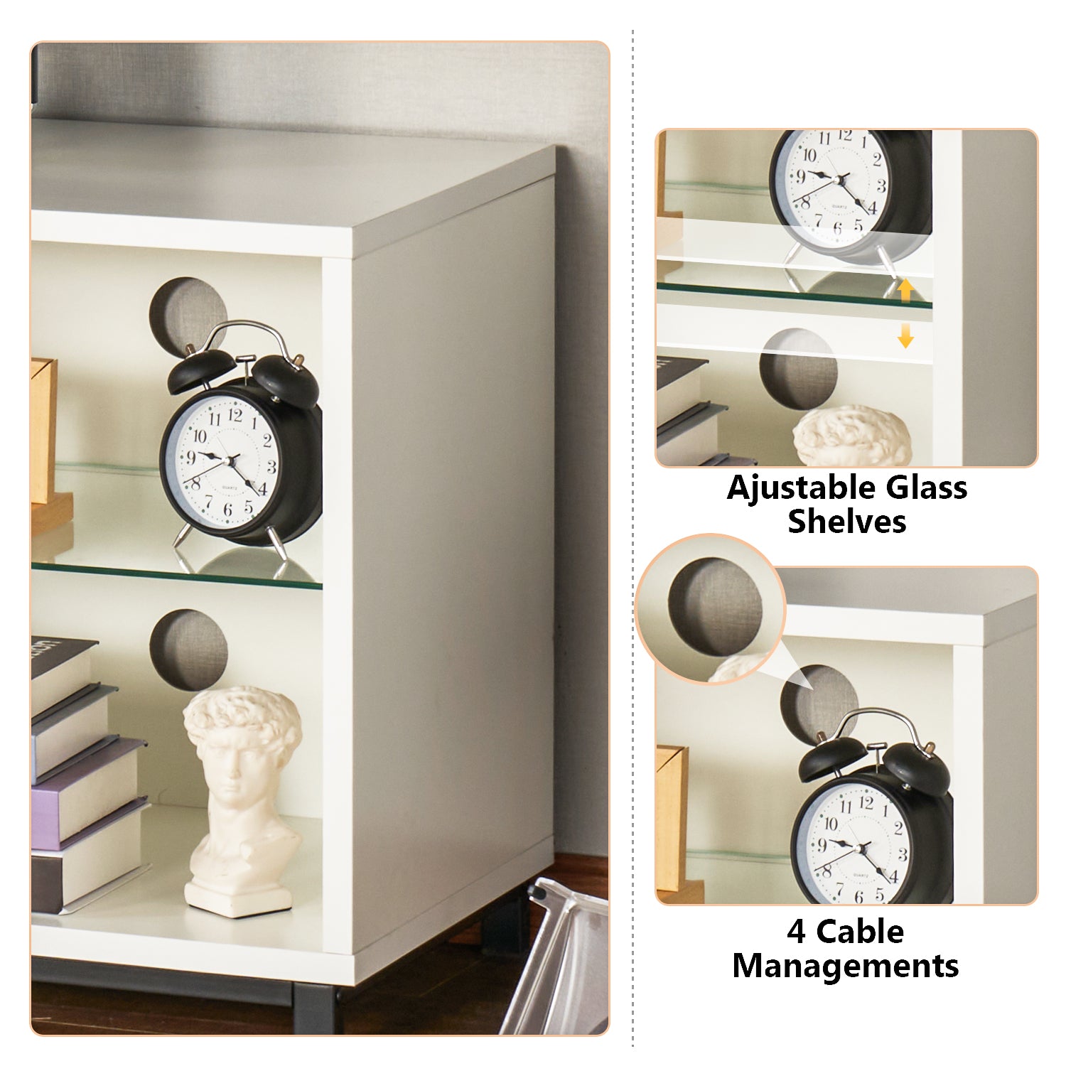 65" TV Stand with Fireplace for TVs up to 75", Entertainment Center with LED Light, TV Stand for Living Room, White