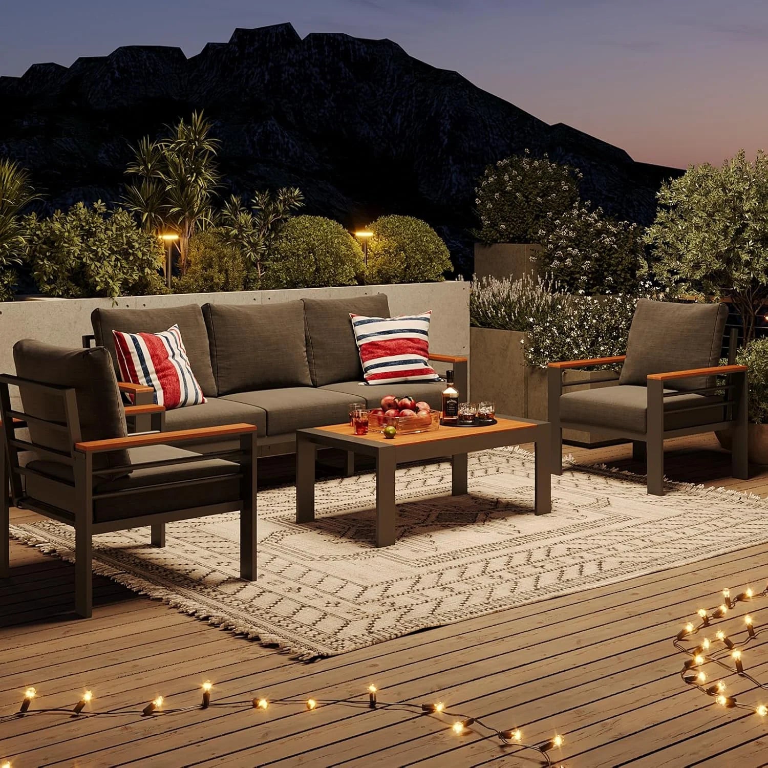 Aluminum Outdoor Patio Furniture Set, 5 Seats Outdoor Sectional with Coffee Table (3-Seater and 2 Single Seats)