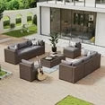 10 Piece Patio Furniture Set Wicker Rattan Patio Conversation Set Outdoor Sectional Sofa Set with Coffee Table and 4” Thickened Cushions, Gray (Waterproof Cover Included)