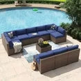 11 Piece Patio Furniture Set Wicker Rattan Patio Conversation Set Outdoor Sectional Sofa Set with Coffee Table and 4” Thickened Cushions, Blue(Waterproof Cover Included)