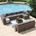 11 Piece Patio Furniture Set Wicker Rattan Patio Conversation Set Outdoor Sectional Sofa Set with Coffee Table and 4” Thickened Cushions, Gray(Waterproof Cover Included)