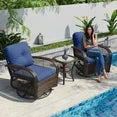 Aoxun 3 Pieces Patio Furniture Set, Patio Swivel Rocker Chairs Set of 2, Wicker Outdoor Bistro Set with Rocking Chair, Thickened Cushions and Table for Porch (Blue)