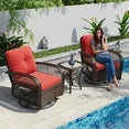 Aoxun 3 Pieces Patio Furniture Set, Patio Swivel Rocker Chairs Set of 2, Wicker Outdoor Bistro Set with Rocking Chair, Thickened Cushions and Table for Porch (Red)