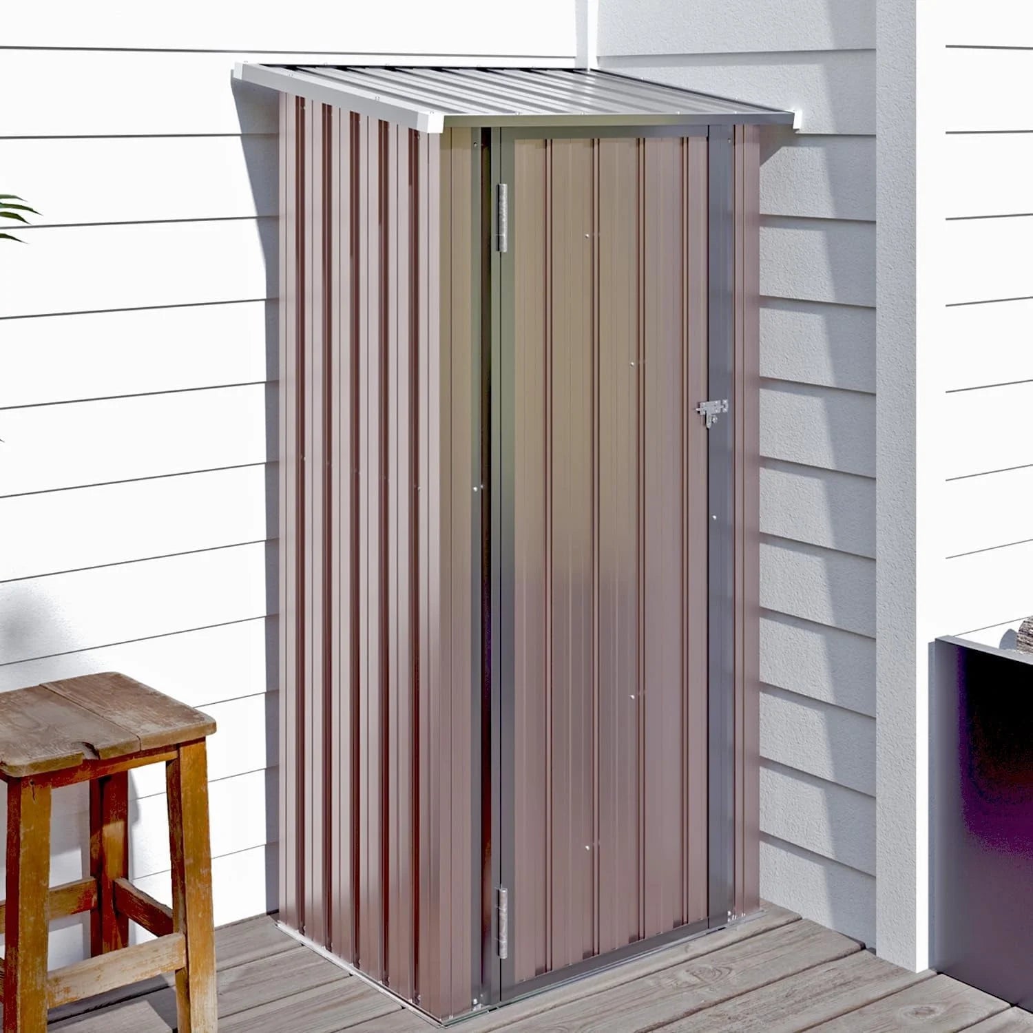 3x2.1ft Outdoor Metal Storage Shed with Lockable Doors, Steel Utility Tool Shed, Brown