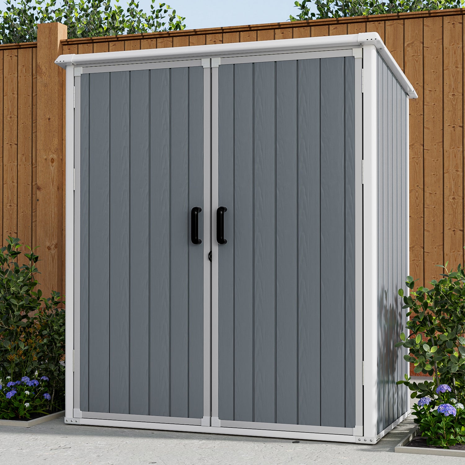 4.7’ x 2.7’ Resin Outdoor Storage Shed, with Lockable door, with Reinforced Floor, Waterproof, All-Weather for Backyard, Patio, Blue & Gray