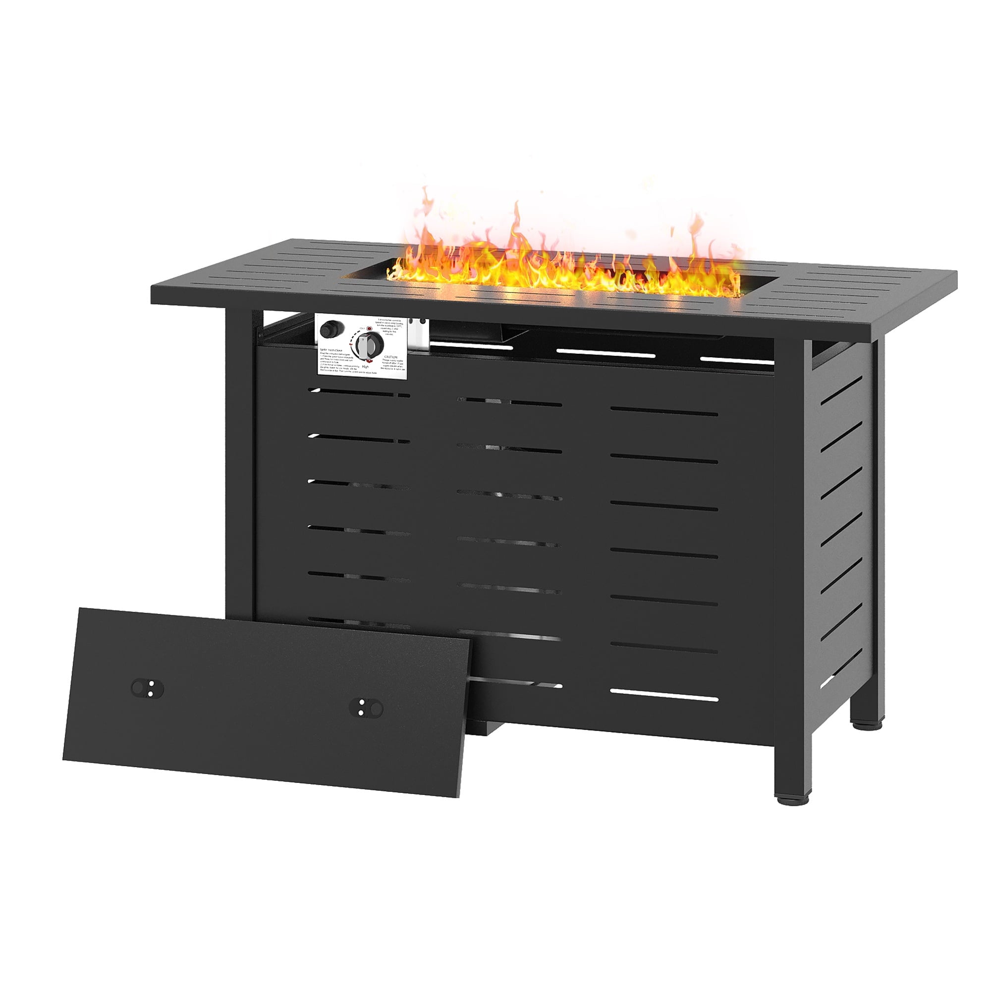 44" Propane Fire Pit Table, 50,000 BTU Auto Ignition Steel Gas Fire Pit with Removable Lid & Waterproof Cover for Patio, Backyard, Black