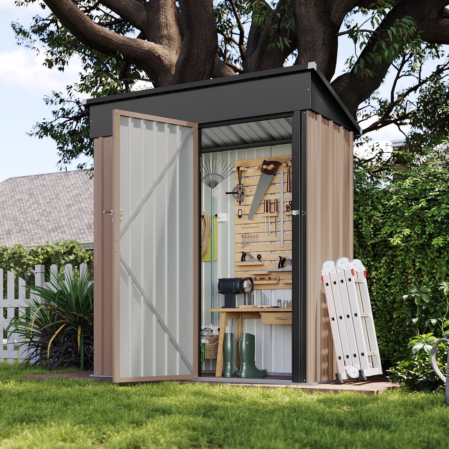 Aoxun 5' x 3' Outdoor Metal Storage Shed with Door & Lock for Backyard, Garden