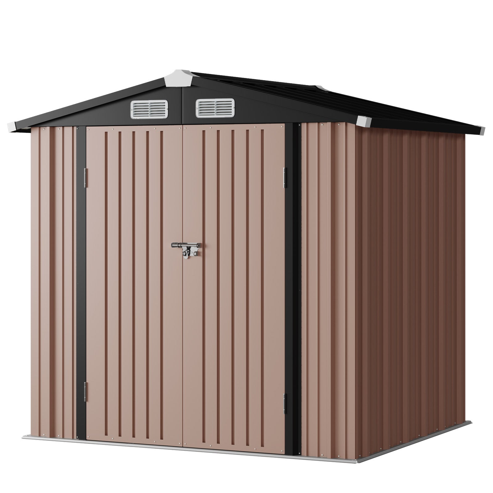 6 x 4 ft Outdoor Metal Storage Shed with Lock, Galvanized Metal Shed with Air Vents, Brown