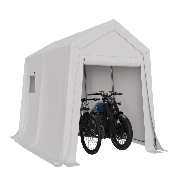Aoxun 6x8 FT Portable Carport Shed, Waterproof Outdoor Storage Tent with Zipper Door for Garden Tools, Bicycle, Motorcycle, Generator Cover, White