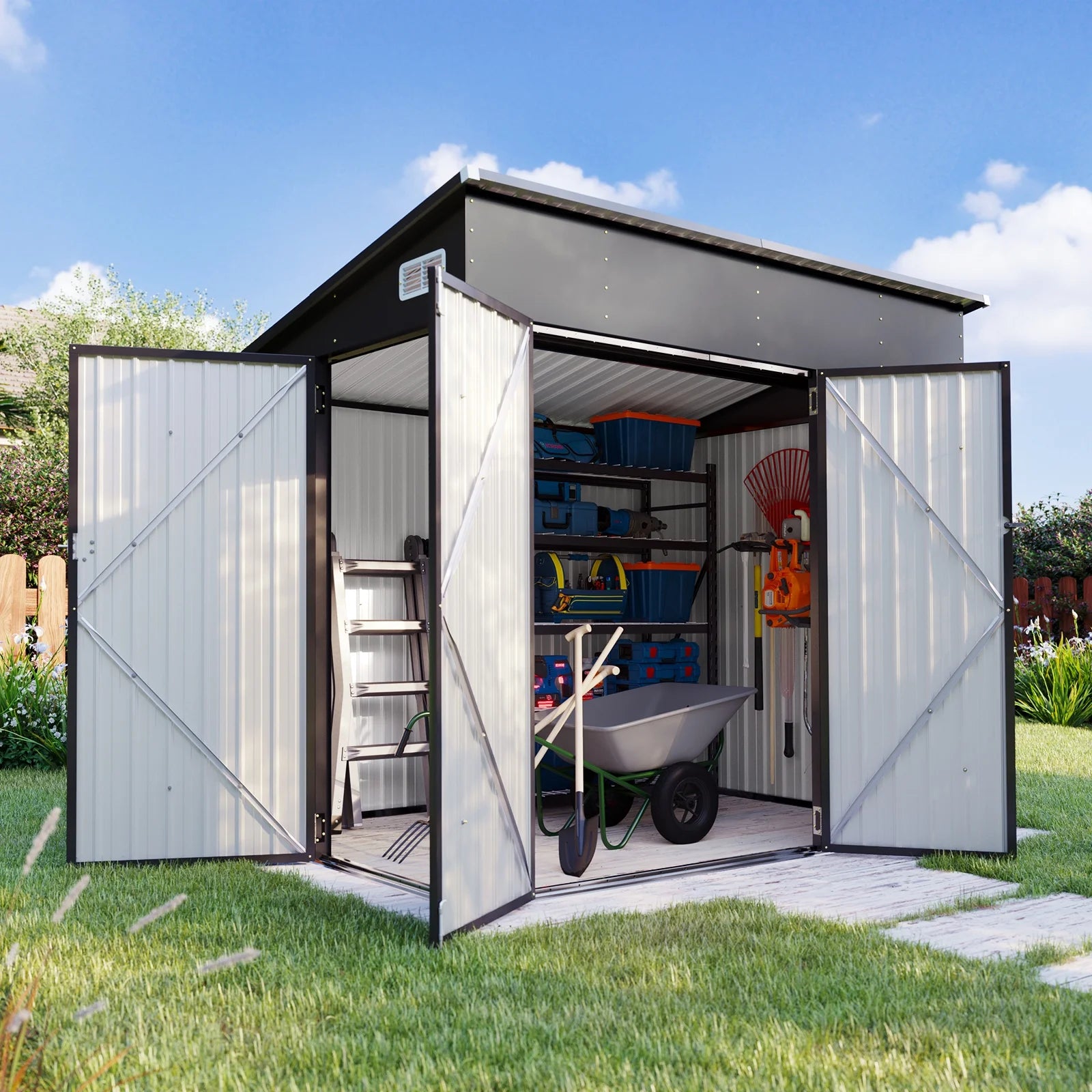 7.5'x5.5' Shed Outdoor Storage Shed with Triple Lockable Door Metal