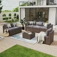 7 Piece Patio Furniture Set Wicker Rattan Patio Conversation Set Outdoor Sectional Sofa Set with Coffee Table and 4” Thickened Cushions, Gray(Waterproof Cover Included)
