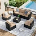 7 Piece Patio Furniture Set Wicker Rattan Patio Sectional Sofa Set Outdoor Seating Furniture with 4'' Thickened Cushion, Beige (Include Waterproof Cover)