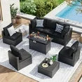8 Piece Patio Furniture Set with 44” Fire Pit Table Wicker Rattan Patio Sectional Sofa Set Outdoor Seating Furniture with 4'' Thickened Cushion, Black (Include Waterproof Cover)
