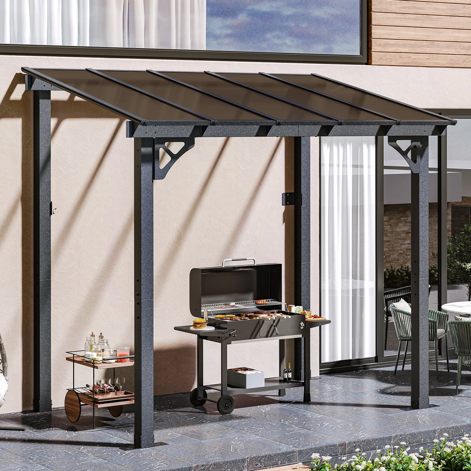 8' x 5' Gazebo for Patio, Gazebo Pergola with Sloped Roof, Grill Gazebo