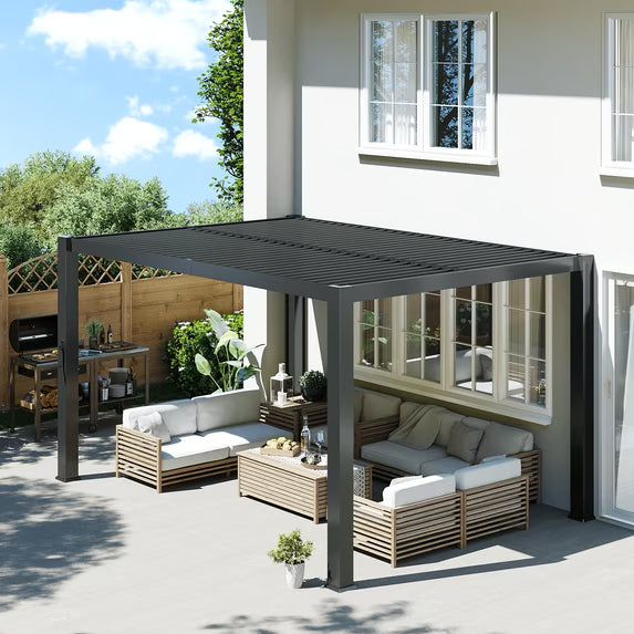 Aoxun Louvered Pergola 13' x 10' 96S Outdoor Metal Pergola with Adjustable Top for Decks, Gardens and Backyards, Easy Assembly via Structural Patent, Gray