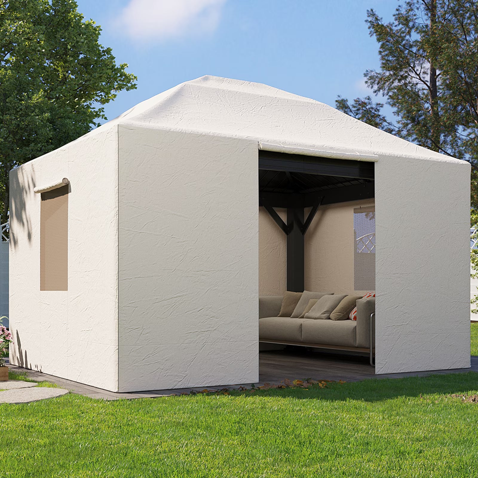 Aoxun Winter Cover 10' x 12' for Hardtop Gazebos,Outdoor Gazebo Cover with Sidewalls and Mesh Windows, All Season Waterproof Enclosed Canopy Covers, White(Gazebo not Included)