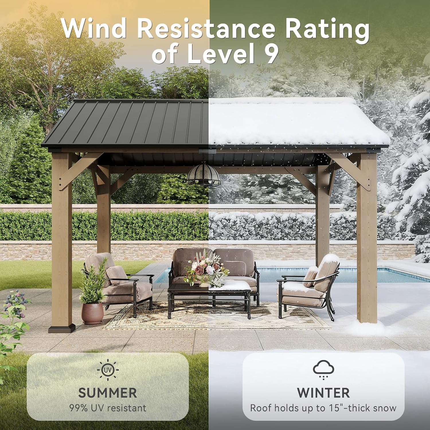 Aoxun 10' x 12' Wood Gazebo