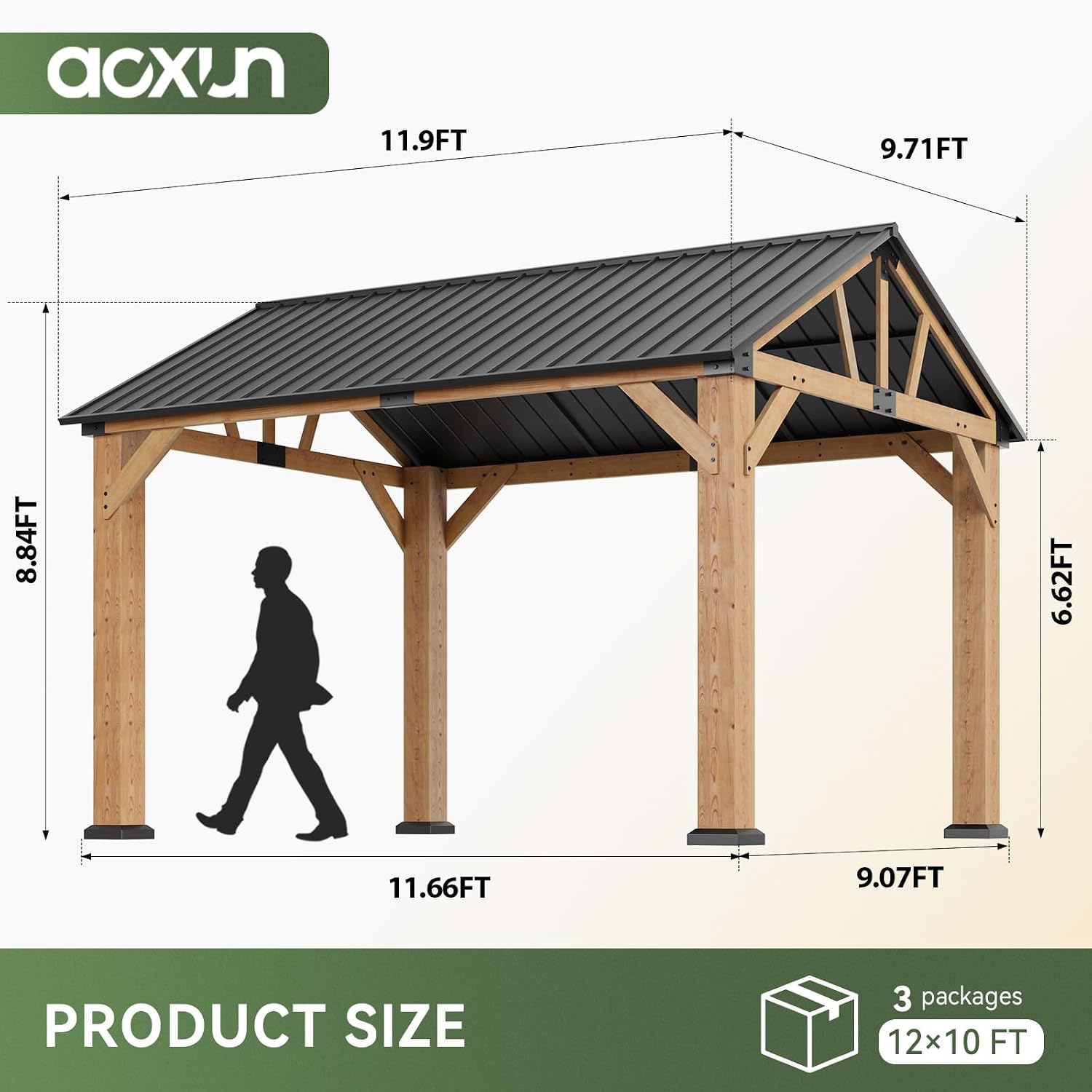 Aoxun 10' x 12' Wood Gazebo