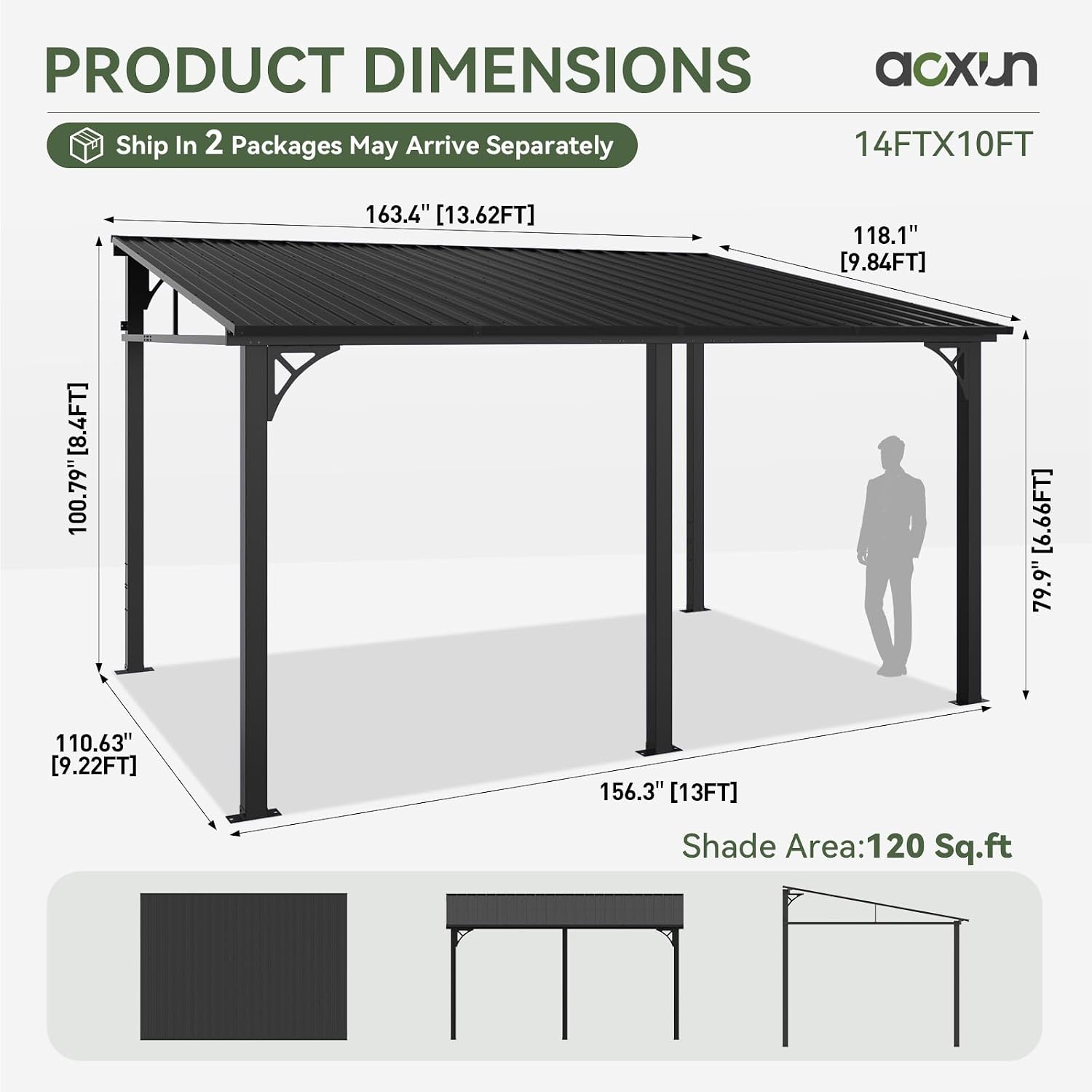 Aoxun 10' x 14' Lean to Gazebo