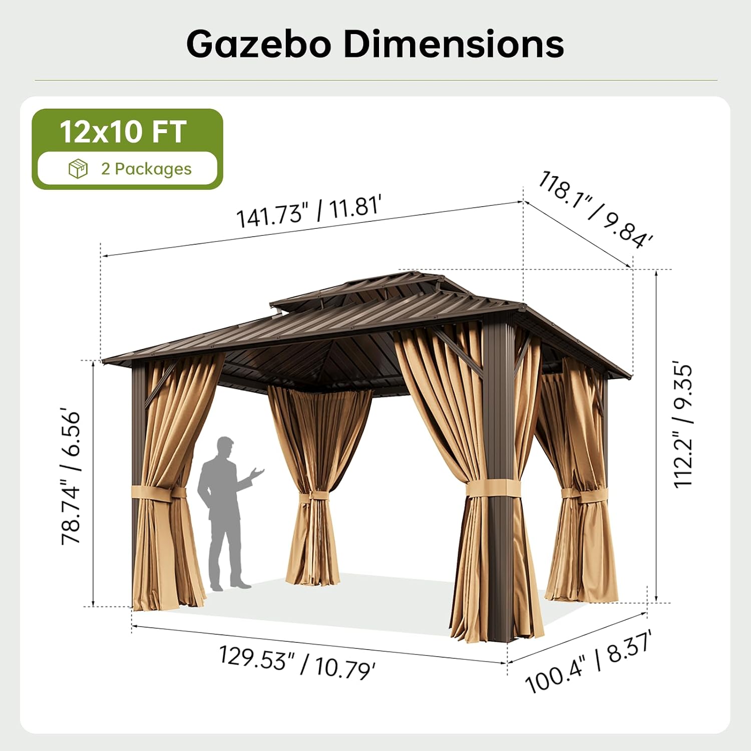 Aoxun 10x12FT Hardtop Gazebo Brown