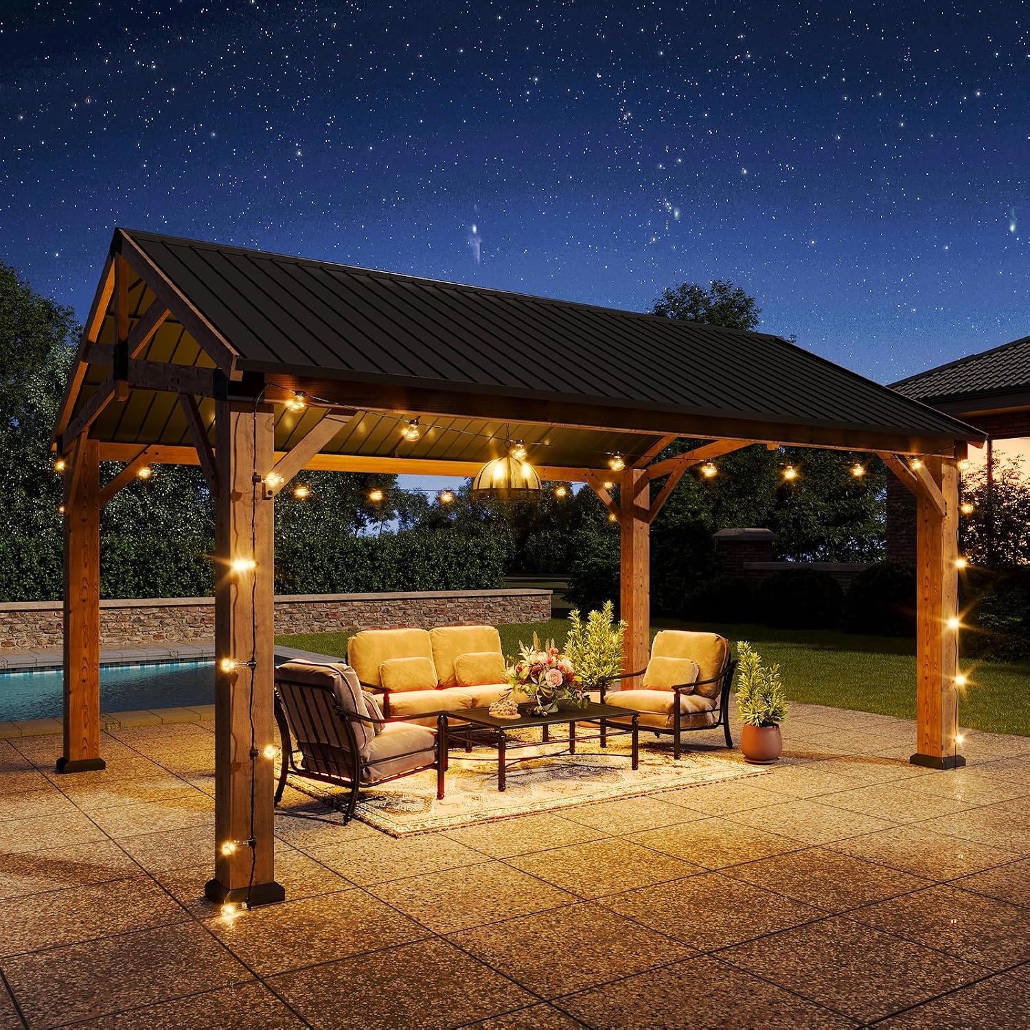 Aoxun 12' x 16' Wood Gazebo