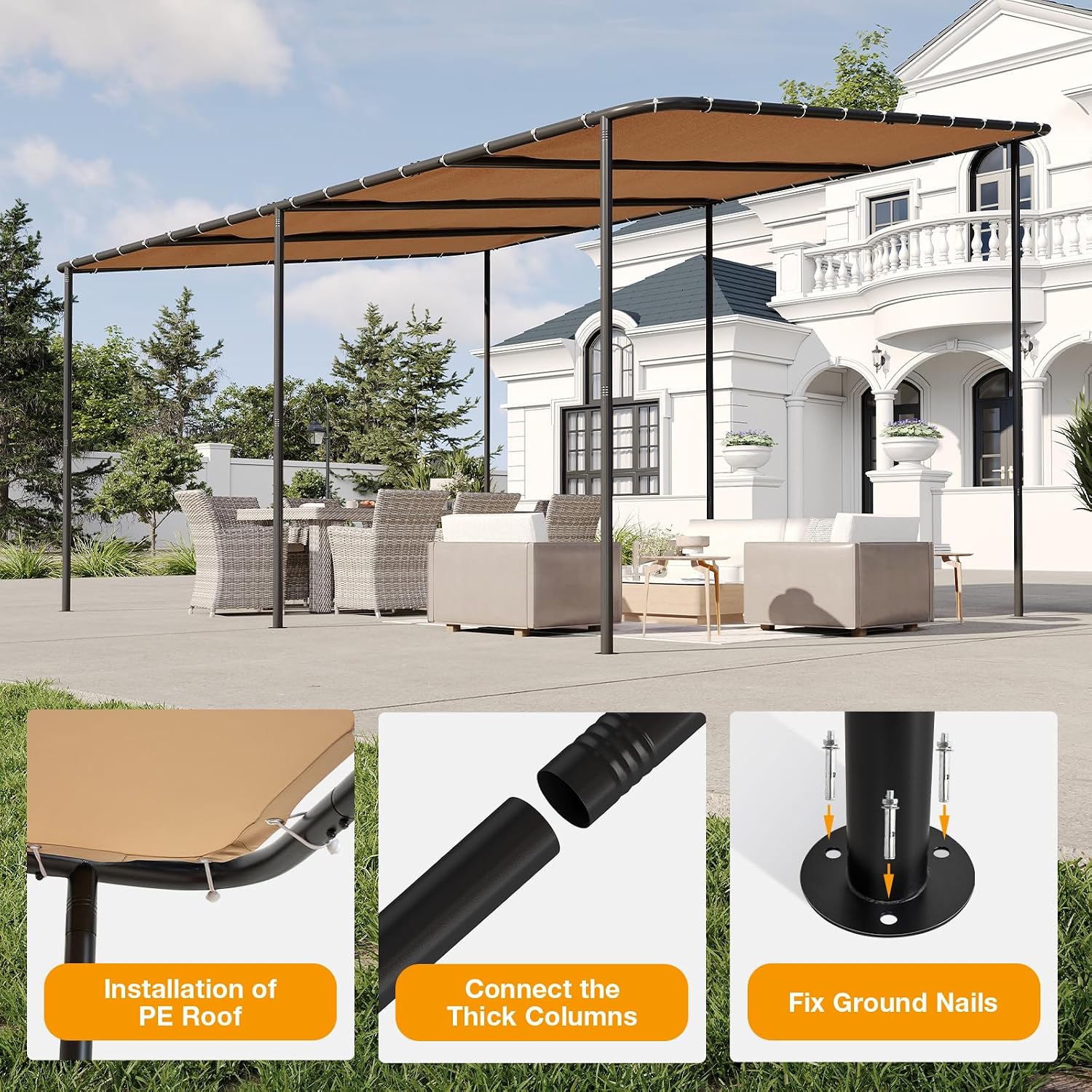 Aoxun 16x12 Lean to Pergola Outdoor Gazebo