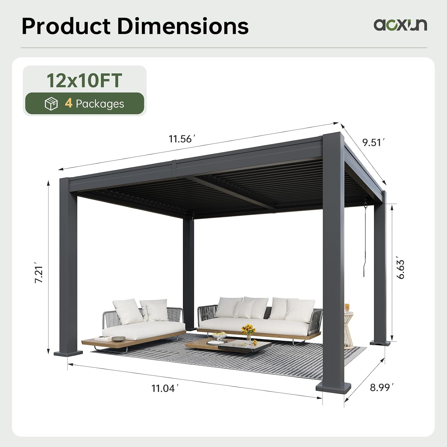 Aoxun Louvered Pergola 10x12
